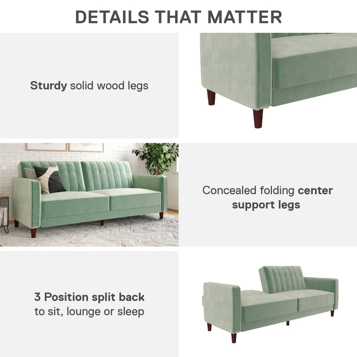 Pin Tufted Transitional Futon with Vertical Stitching and Button Tufting - Light Green