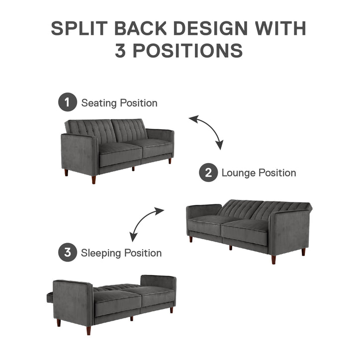 Pin Tufted Transitional Futon with Vertical Stitching and Button Tufting - Dark Gray