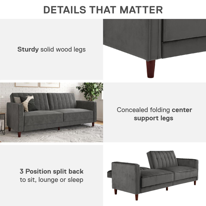 Pin Tufted Transitional Futon with Vertical Stitching and Button Tufting - Dark Gray