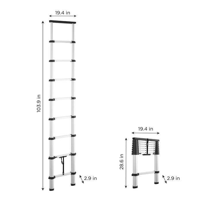 SmartClose Telescoping Aluminum Ladder with Top Cap - Silver - 12ft 