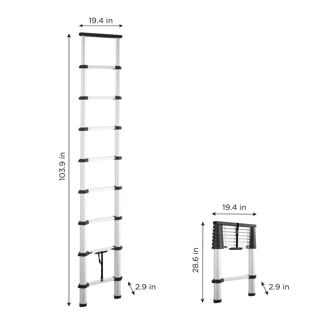 SmartClose Telescoping Aluminum Ladder with Top Cap - Silver - 12ft 