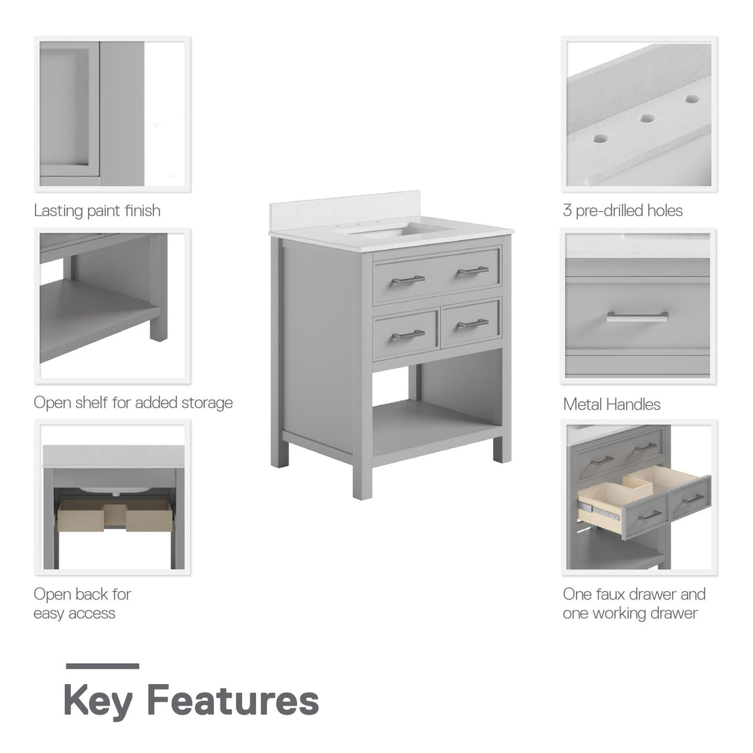 Maine 30 Inch Bathroom Vanity - Gray - 30"