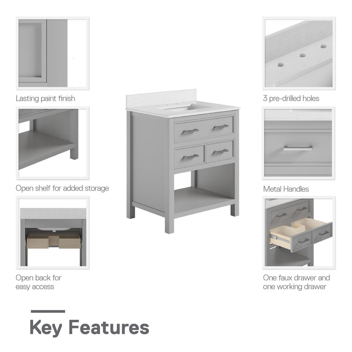 Maine 30 Inch Bathroom Vanity - Gray - 30"