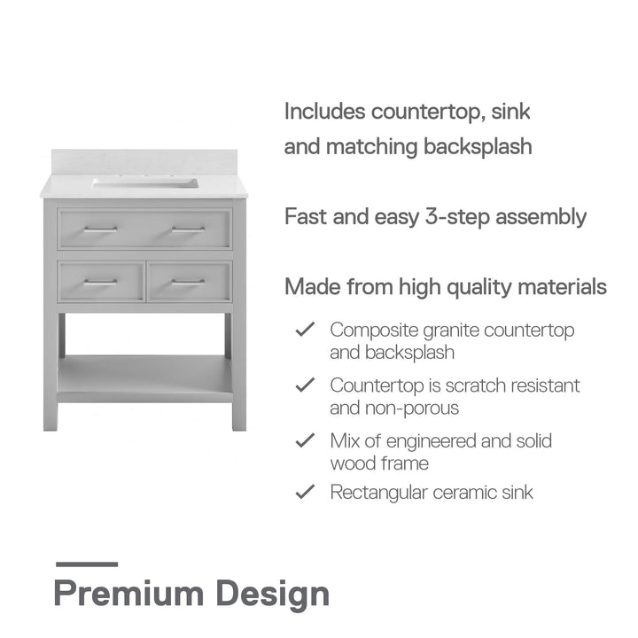 Maine 30 Inch Bathroom Vanity - Gray - 30"