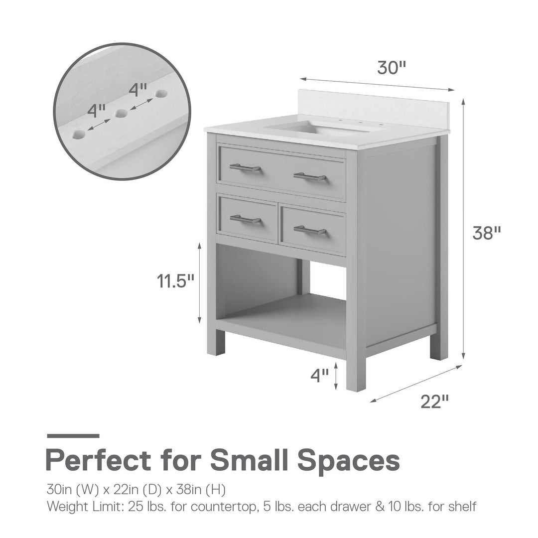 Maine 30 Inch Bathroom Vanity - Gray - 30"