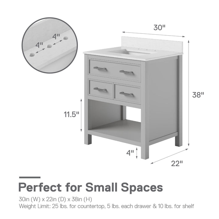 Maine 30 Inch Bathroom Vanity - Gray - 30"