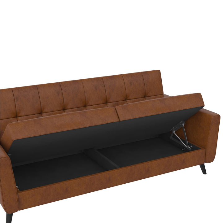 Parker Futon with Storage - Camel Faux Leather