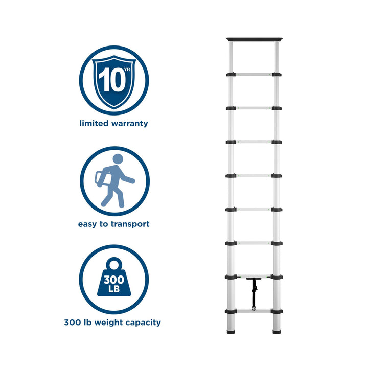 SmartClose Telescoping Aluminum Ladder with Top Cap - Silver - 12ft 