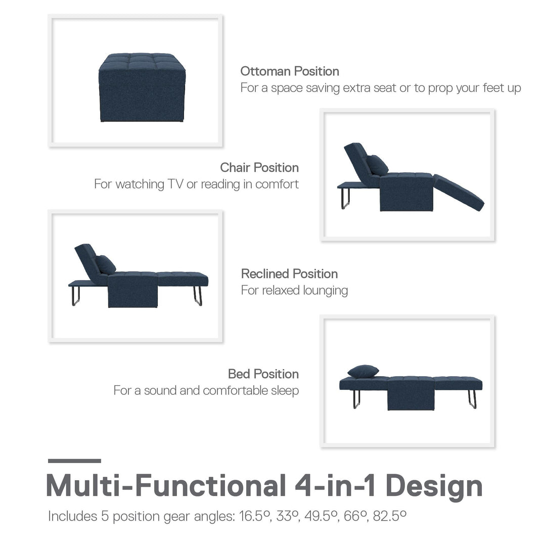 Convertible Lounger Ottoman Linen Sofa Chair with 4-in-1 Design - Blue