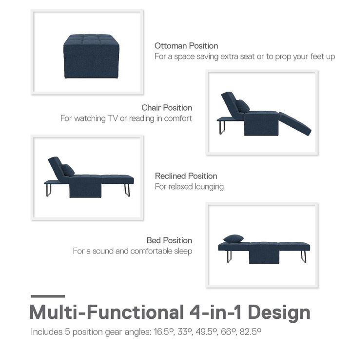 Convertible Lounger Ottoman Linen Sofa Chair with 4-in-1 Design - Blue