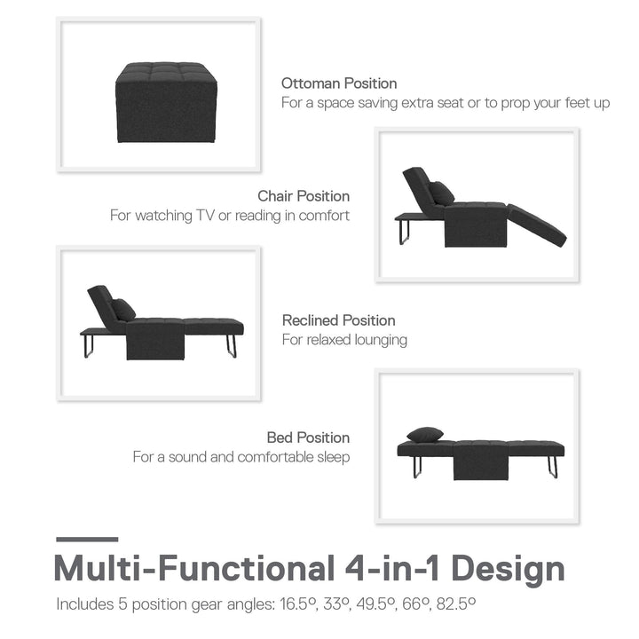 Convertible Lounger Ottoman Linen Sofa Chair with 4-in-1 Design - Gray