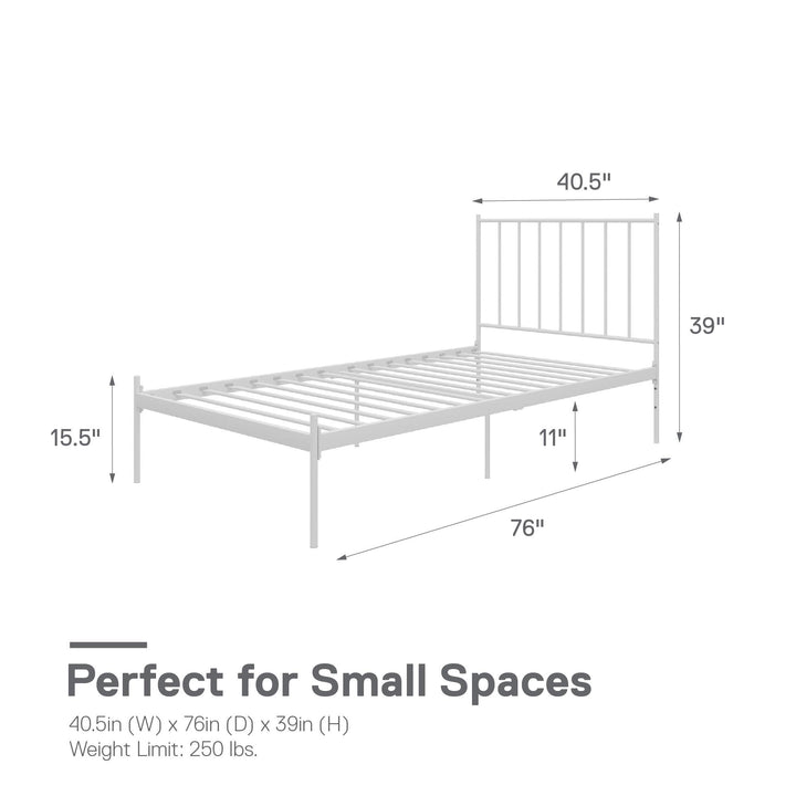 Ares Metal Bed with Adjustable Height Frame for Additional Under Bed Storage - White - Twin