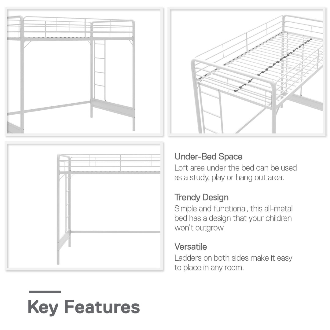 Colten Raised Loft Bed with Metal Frame and Bottom Nook - White - Twin