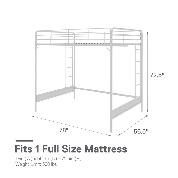 Colten Raised Loft Bed with Metal Frame and Bottom Nook - White - Full