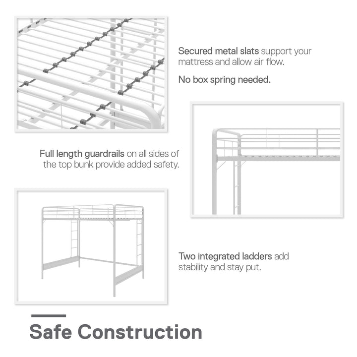 Colten Raised Loft Bed with Metal Frame and Bottom Nook - White - Full