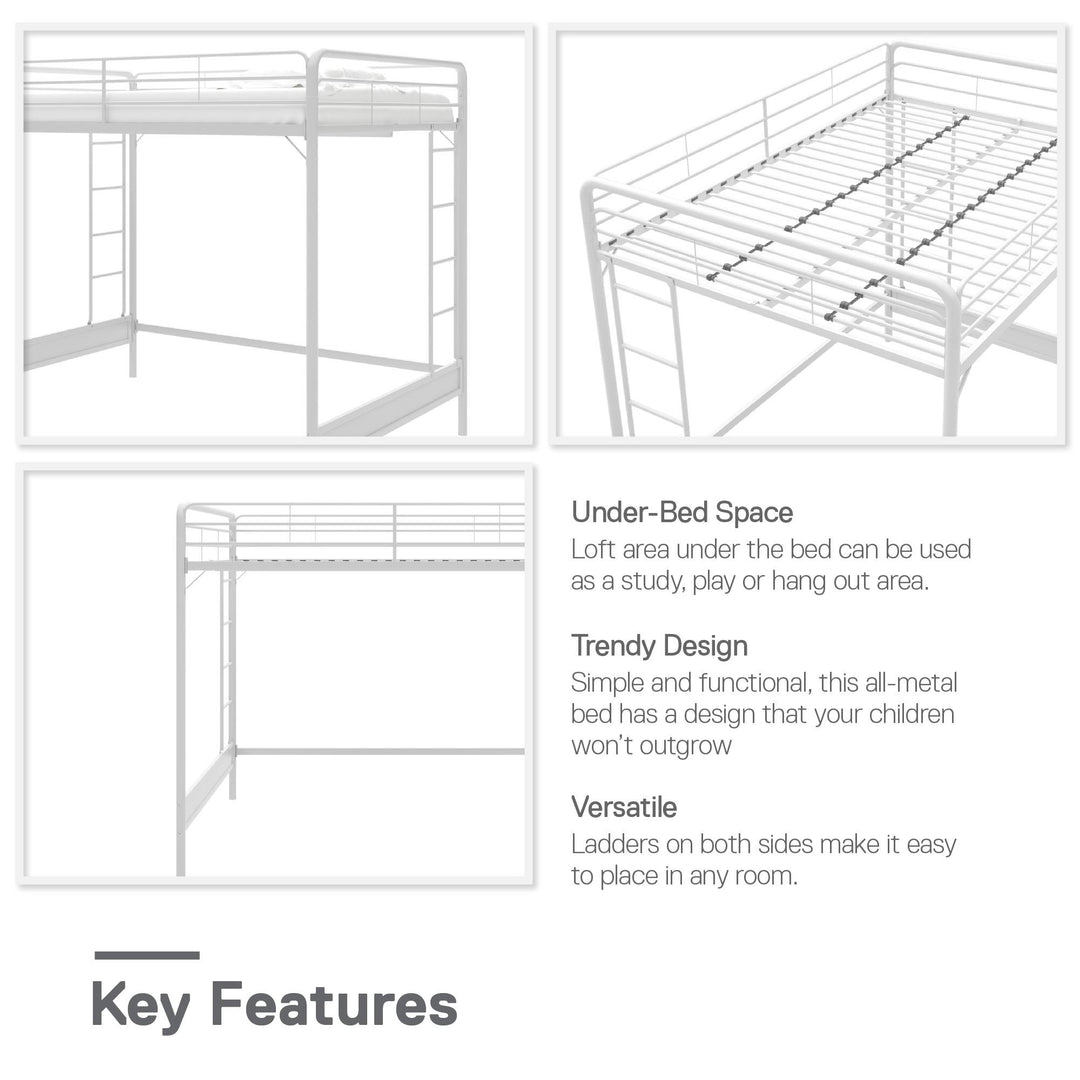 Colten Raised Loft Bed with Metal Frame and Bottom Nook - White - Full