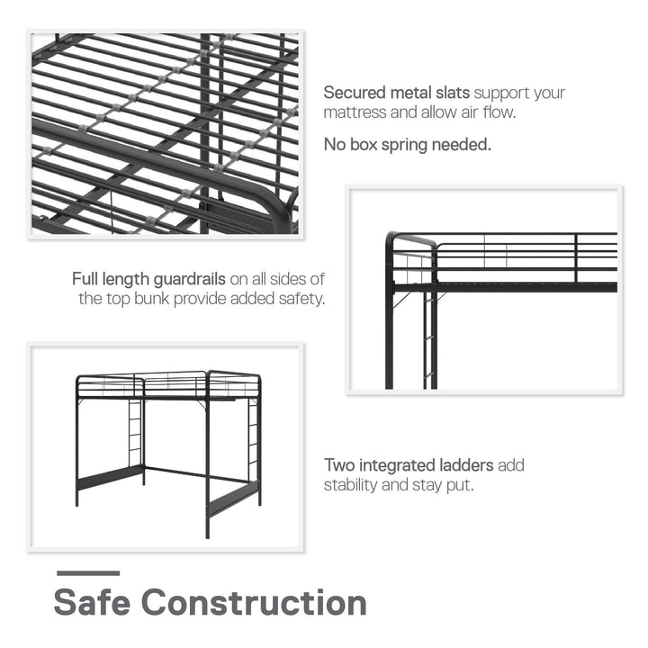 Colten Raised Loft Bed with Metal Frame and Bottom Nook - Black - Full