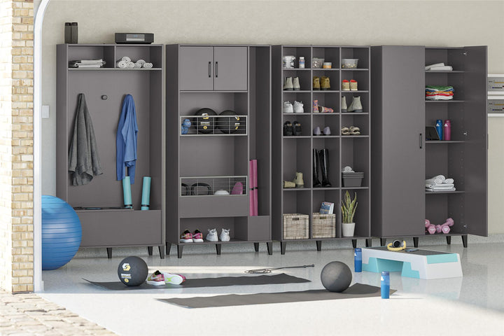 Flex Gym Storage Cabinet with Yoga Mat Storage & Bench Seat - Graphite