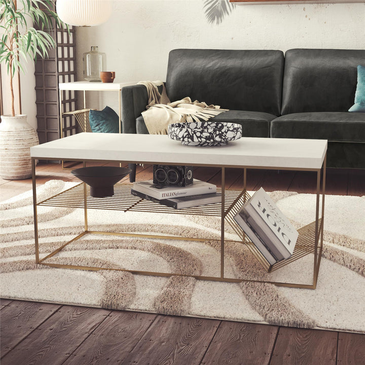 Neely Coffee Table Mixed Media with Lower Shelf - Plaster