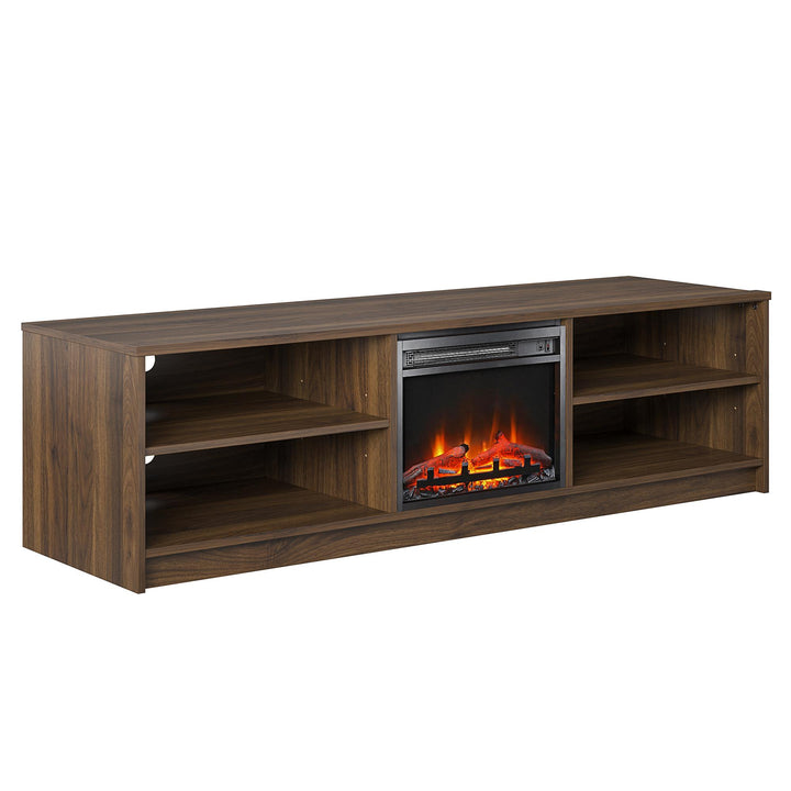 Noble 75 Inch TV Stand with Electric Fireplace Insert and 4 Shelves - Walnut