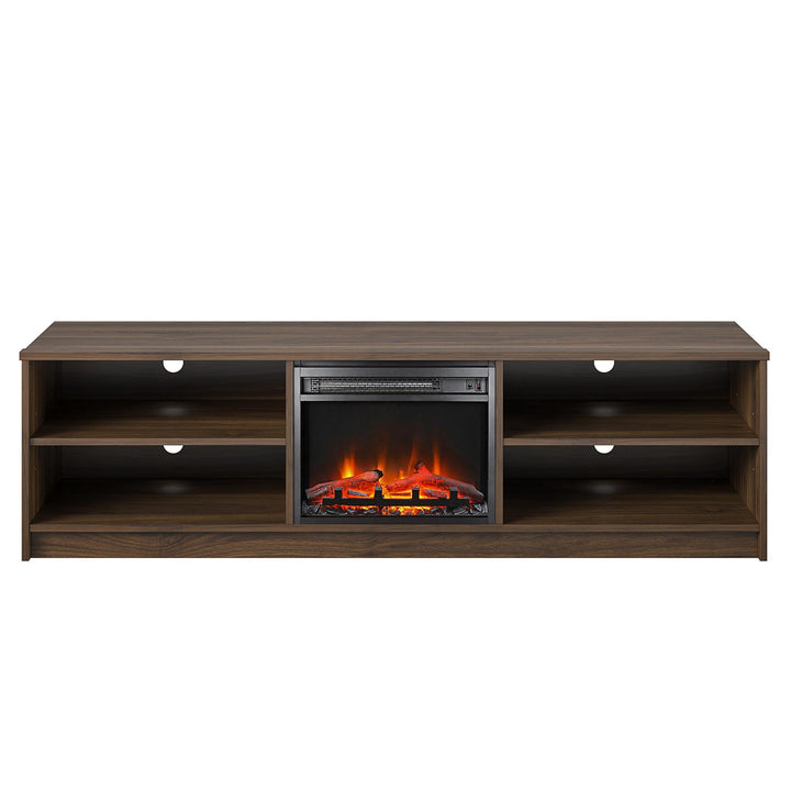 Noble 75 Inch TV Stand with Electric Fireplace Insert and 4 Shelves - Walnut