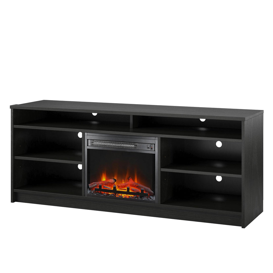 Hendrix 65 Inch TV Stand with Electric Fireplace Insert and 6 Shelves - Black Oak
