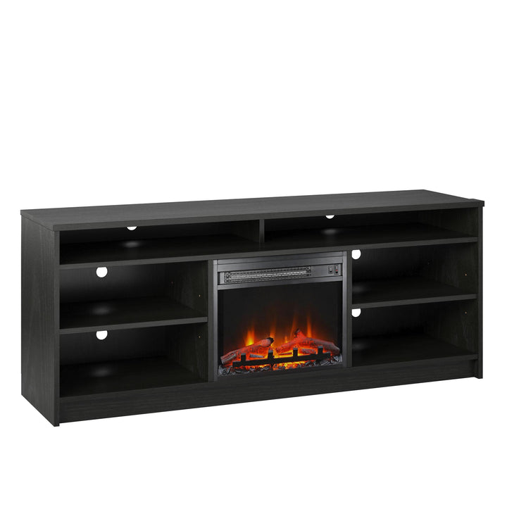 Hendrix 65 Inch TV Stand with Electric Fireplace Insert and 6 Shelves - Black Oak