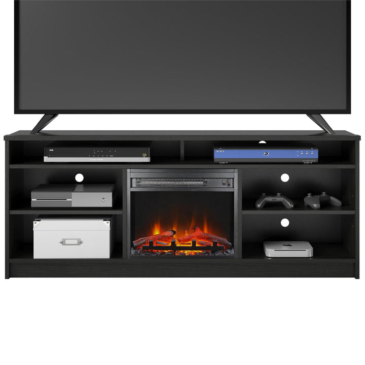 Hendrix 65 Inch TV Stand with Electric Fireplace Insert and 6 Shelves - Black Oak
