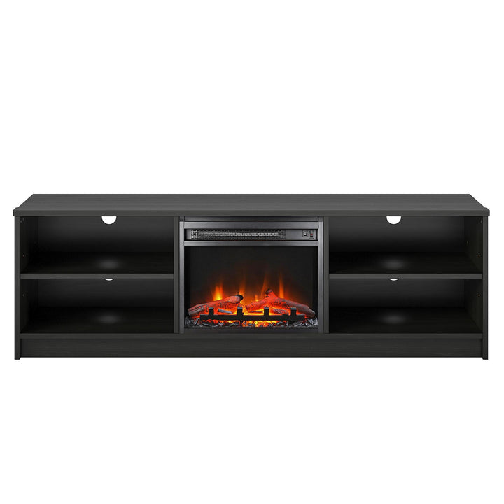 Noble 65 Inches TV Stand with Electric Fireplace Insert and 4 Shelves  -  Black Oak