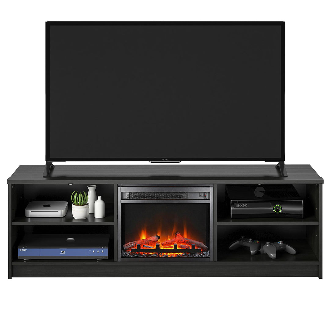 Noble 65 Inches TV Stand with Electric Fireplace Insert and 4 Shelves - Black Oak