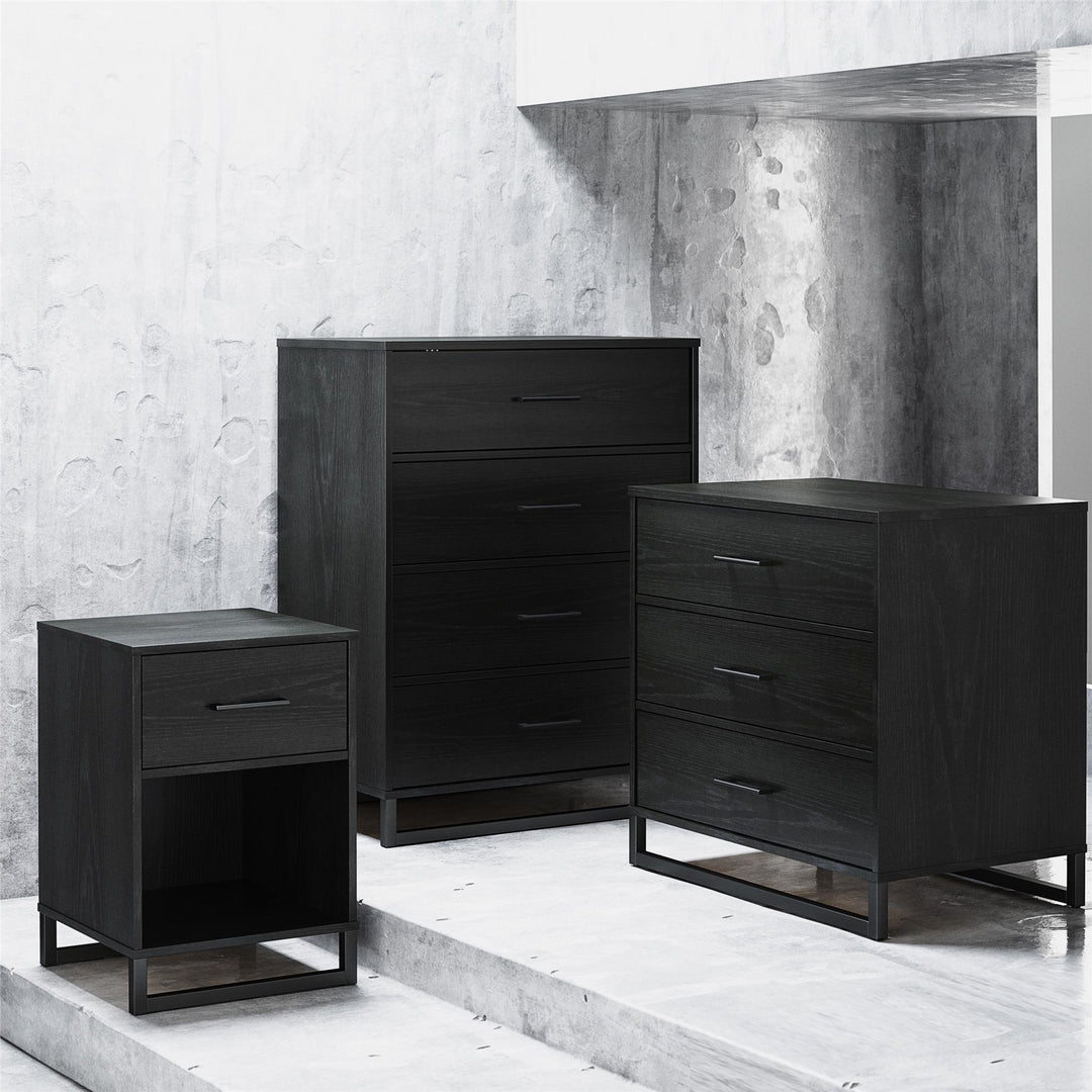Wood one drawer nightstand  - Black Oak