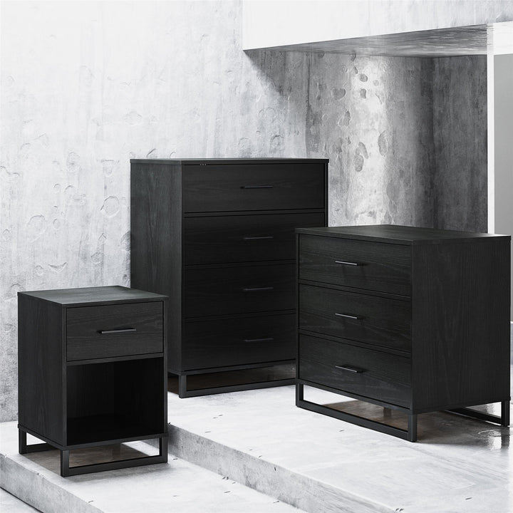 Wood one drawer nightstand  - Black Oak
