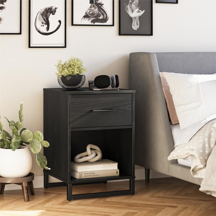 nightstand with cubby  - Black Oak
