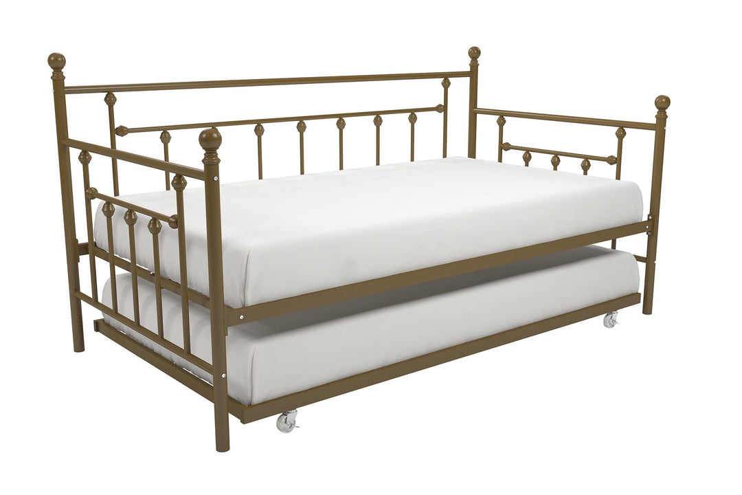 Manila Metal Daybed and Trundle Set with Sturdy Metal Frame and Slats - Gold - Twin