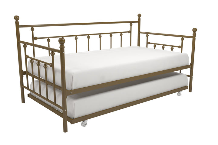 Manila Metal Daybed and Trundle Set with Sturdy Metal Frame and Slats - Gold - Twin