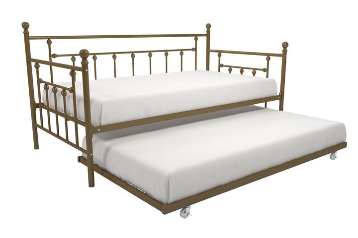 Manila Metal Daybed and Trundle Set with Sturdy Metal Frame and Slats - Gold - Twin