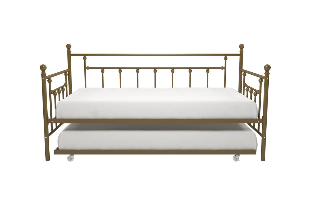 Manila Metal Daybed and Trundle Set with Sturdy Metal Frame and Slats - Gold - Twin