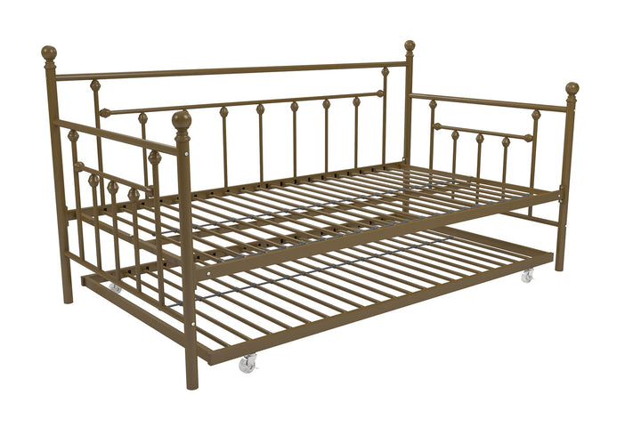 Manila Metal Daybed and Trundle Set with Sturdy Metal Frame and Slats - Gold - Twin