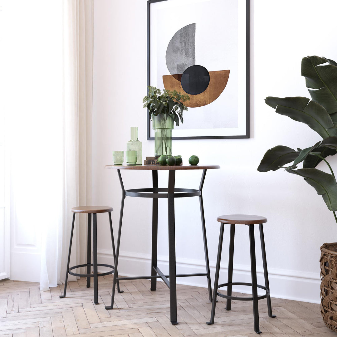 Montgomery Industrial 3-Piece Dining Set with Circular Table and 2 Bar Stools - Dark Mahogany