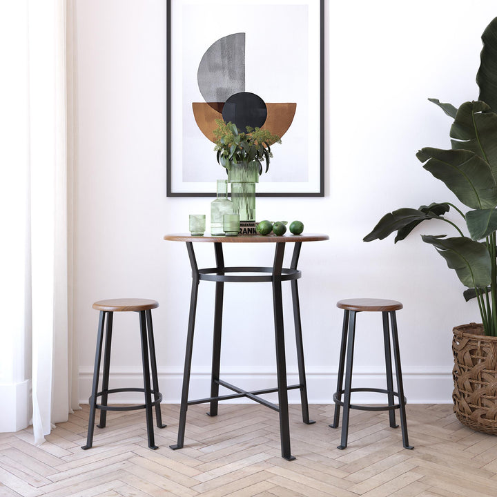 Montgomery Industrial 3-Piece Dining Set with Circular Table and 2 Bar Stools - Dark Mahogany