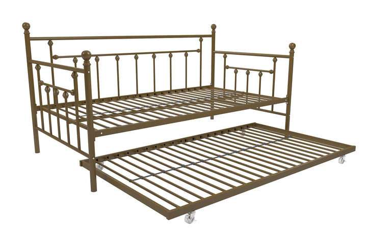Manila Metal Daybed and Trundle Set with Sturdy Metal Frame and Slats - Gold - Twin