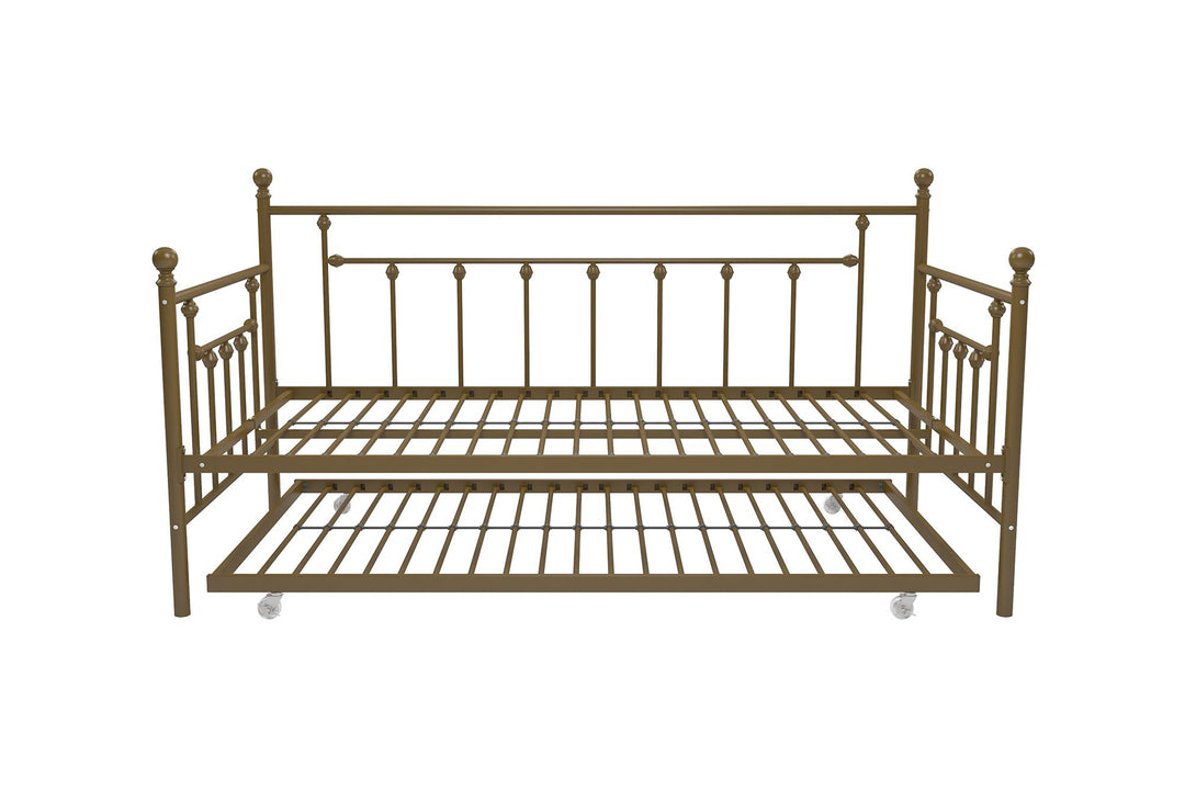 Manila Metal Daybed and Trundle Set with Sturdy Metal Frame and Slats - Gold - Twin