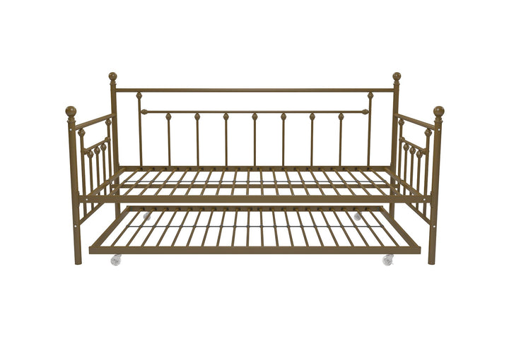 Manila Metal Daybed and Trundle Set with Sturdy Metal Frame and Slats - Gold - Twin