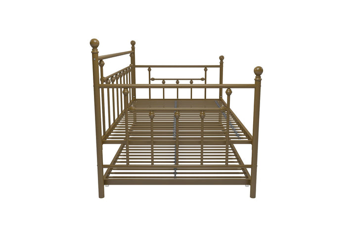 Manila Metal Daybed and Trundle Set with Sturdy Metal Frame and Slats - Gold - Twin