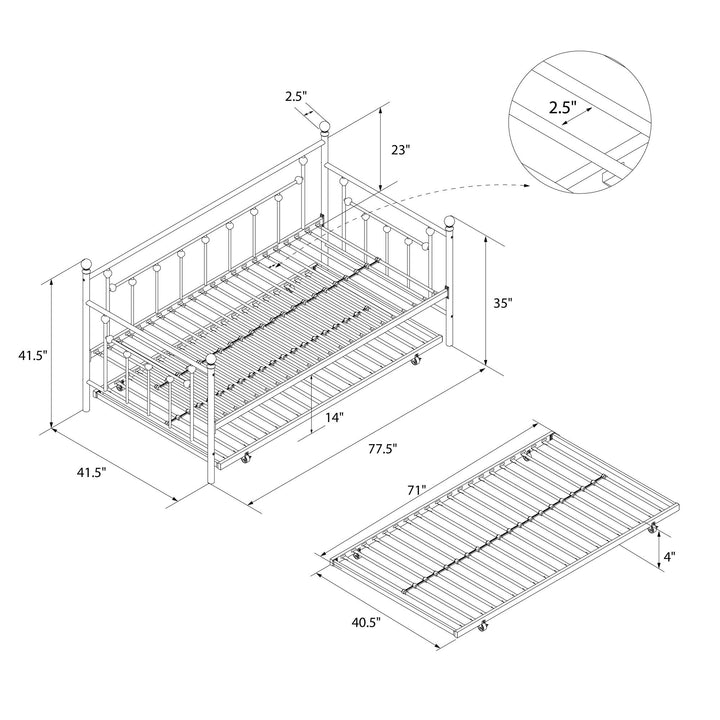 Manila Metal Daybed and Trundle Set with Sturdy Metal Frame and Slats - Gold - Twin
