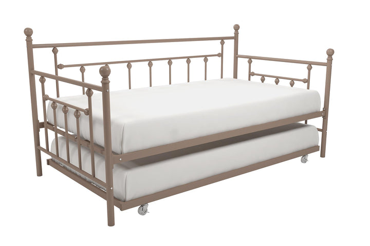 Manila Metal Daybed and Trundle Set with Sturdy Metal Frame and Slats - Millennial Pink - Twin