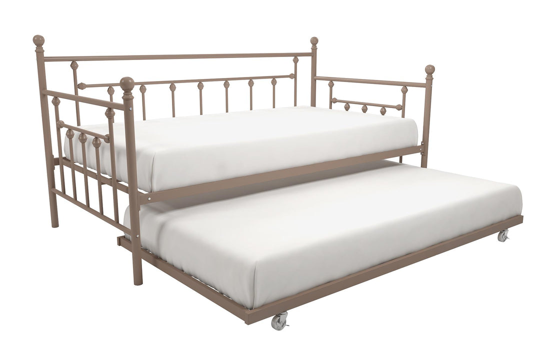 Manila Metal Daybed and Trundle Set with Sturdy Metal Frame and Slats - Millennial Pink - Twin