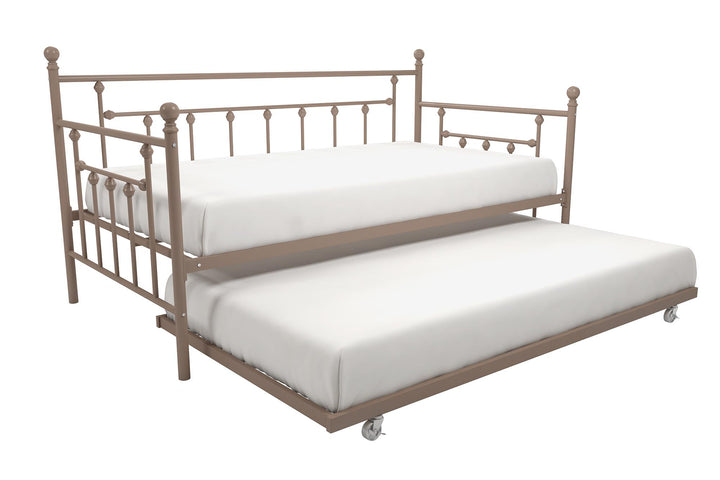 Manila Metal Daybed and Trundle Set with Sturdy Metal Frame and Slats - Millennial Pink - Twin