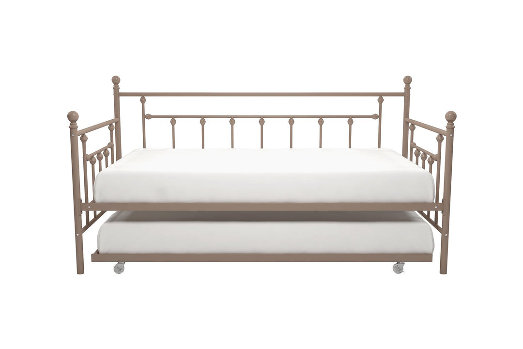Manila Metal Daybed and Trundle Set with Sturdy Metal Frame and Slats - Millennial Pink - Twin