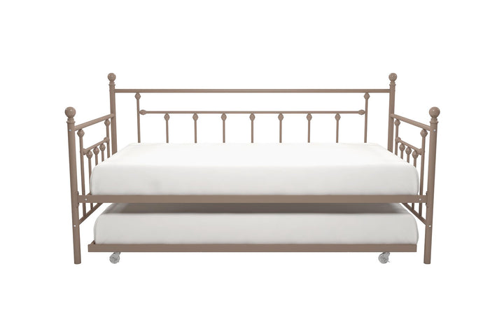 Manila Metal Daybed and Trundle Set with Sturdy Metal Frame and Slats - Millennial Pink - Twin